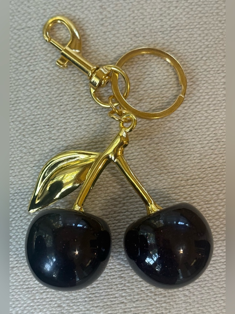 Gold Cherry Keychain with Black Enamel Cherries